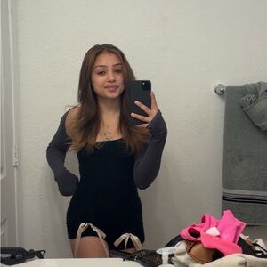 Black Knit Romper with Gray Sleeves